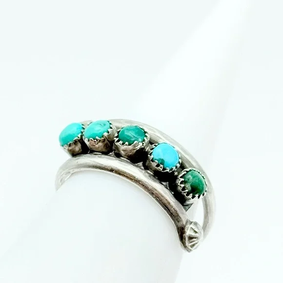 Vintage Turquoise Sterling Silver Ring - Native American 5-Stone Snake Eye - Picture 5 of 9
